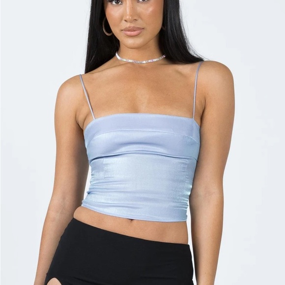 Blue Sleeveless Crop Camisole with Spaghetti Straps - Picture 1 of 7
